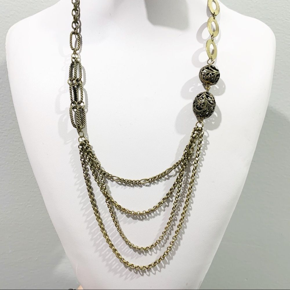 NECKLACE Gold Tone Multi Style Asymmetrical Chain - Picture 1 of 7